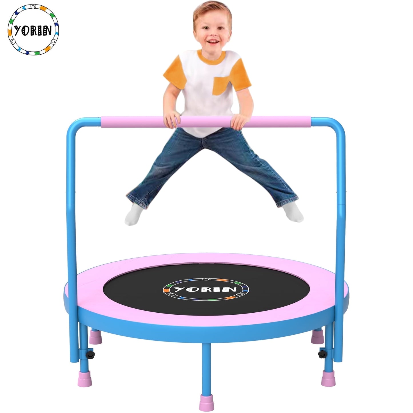 YORIN 36" Trampoline for Kids, 3FT Mini Indoor/Outdoor Foldable Toddler Trampoline with Adjustable Foam Handle, Small Rebounder Fitness Trampoline with No-Gap Padded Cover, Gift for Baby, Girls, Boys